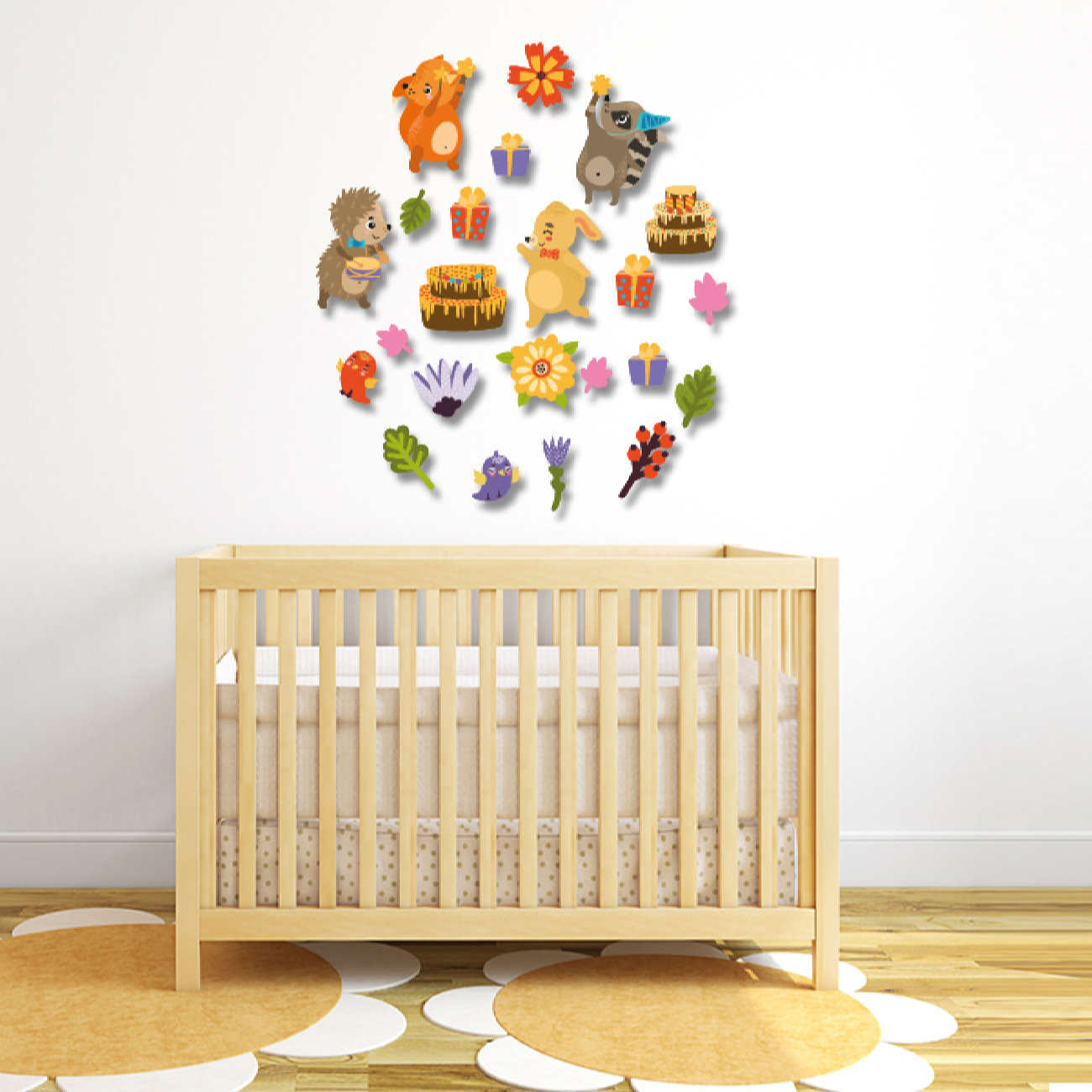 Baby Wooden Wall Sticker with Happy Animals Design for Nursery Room