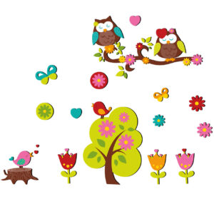 Baby Wooden Wall Sticker with Lovely Owls Design for Nursery Room