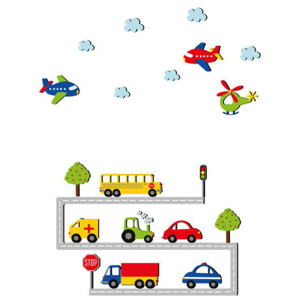 Baby Wooden Wall Sticker with Transportation Design for Nursery Room