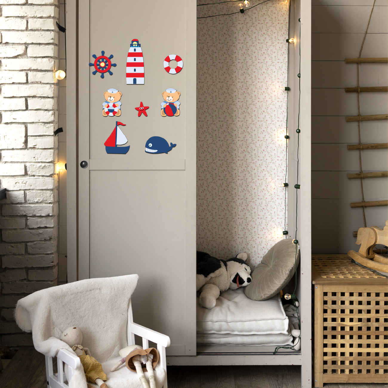 Baby Wooden Wall Stickers with Sailor Bear Design