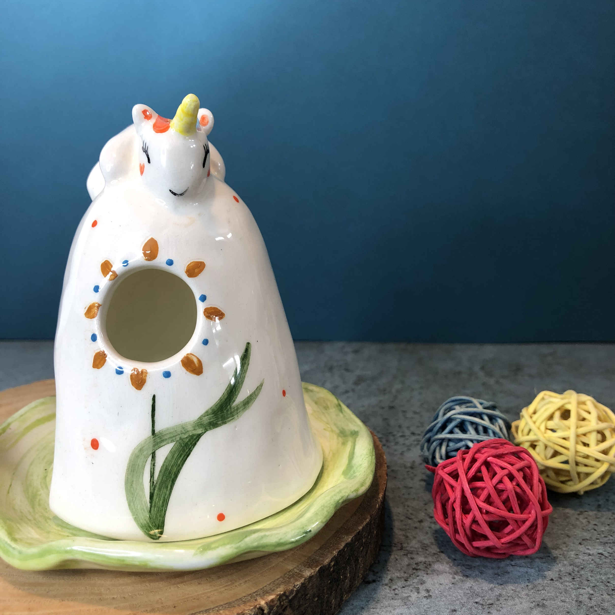 Decorative Ceramic Candle Holder with Unicorn Design Handcrafted