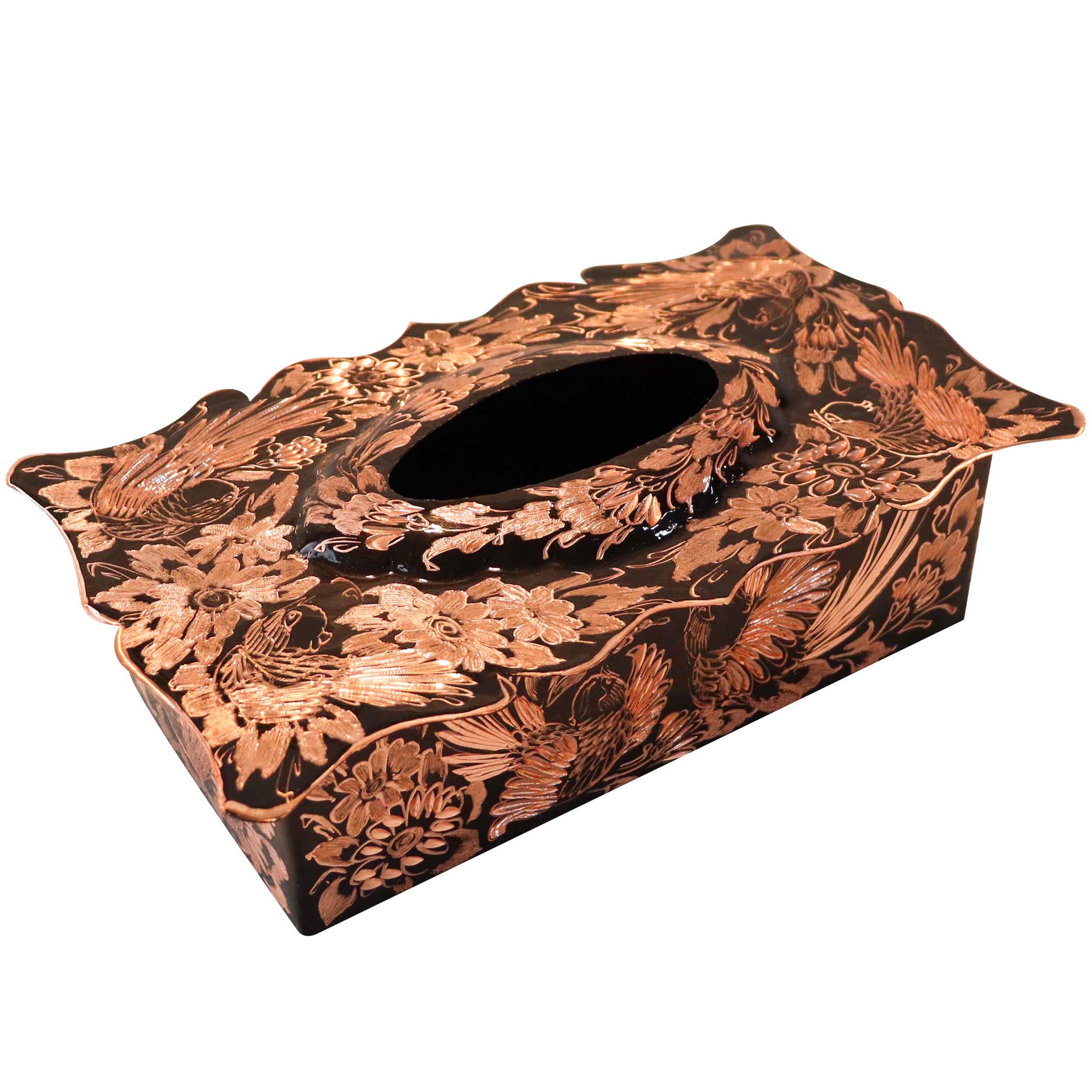 Persian Copper Waste Basket & Tissue Box Set – Hand Engraved Gol o Morgh