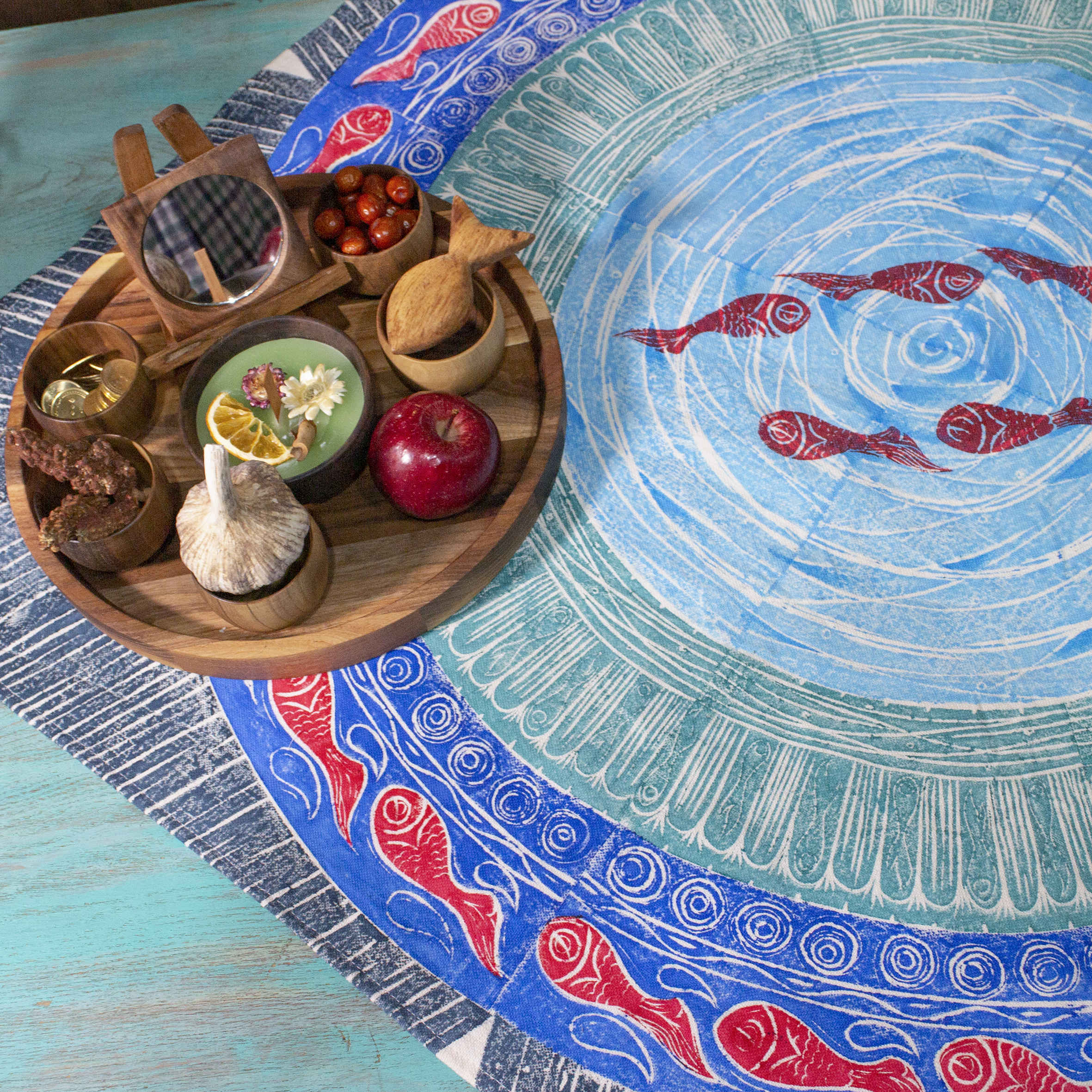 Cotton Tablecloth in Persian Fish Pool Traditional Design 4 Seater