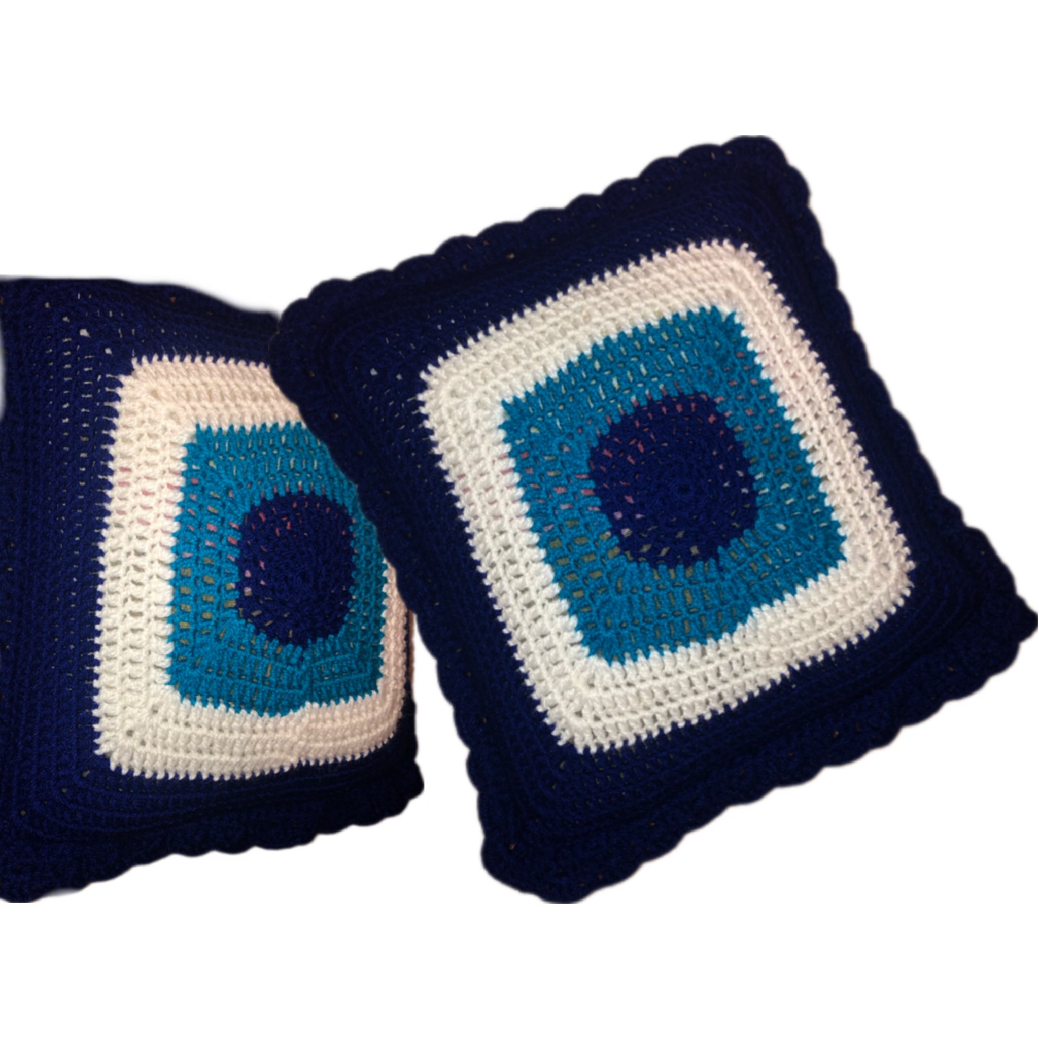 Handcrafted Crochet Cushion Set – Evil Eye Design (Set of 2)