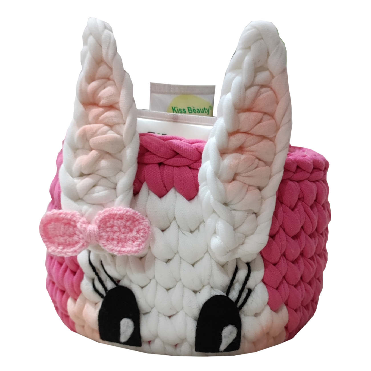 Crochet Storage Basket Yarn with Rabbit Design