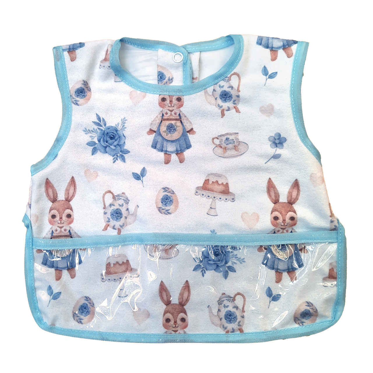Cute Rabbit Waterproof Baby Feeding Bib – Green & Pink main image 1