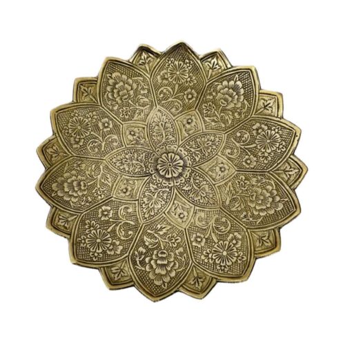 Decorative Brass Plate Hand Engraved Ghalamzani in Floral Design