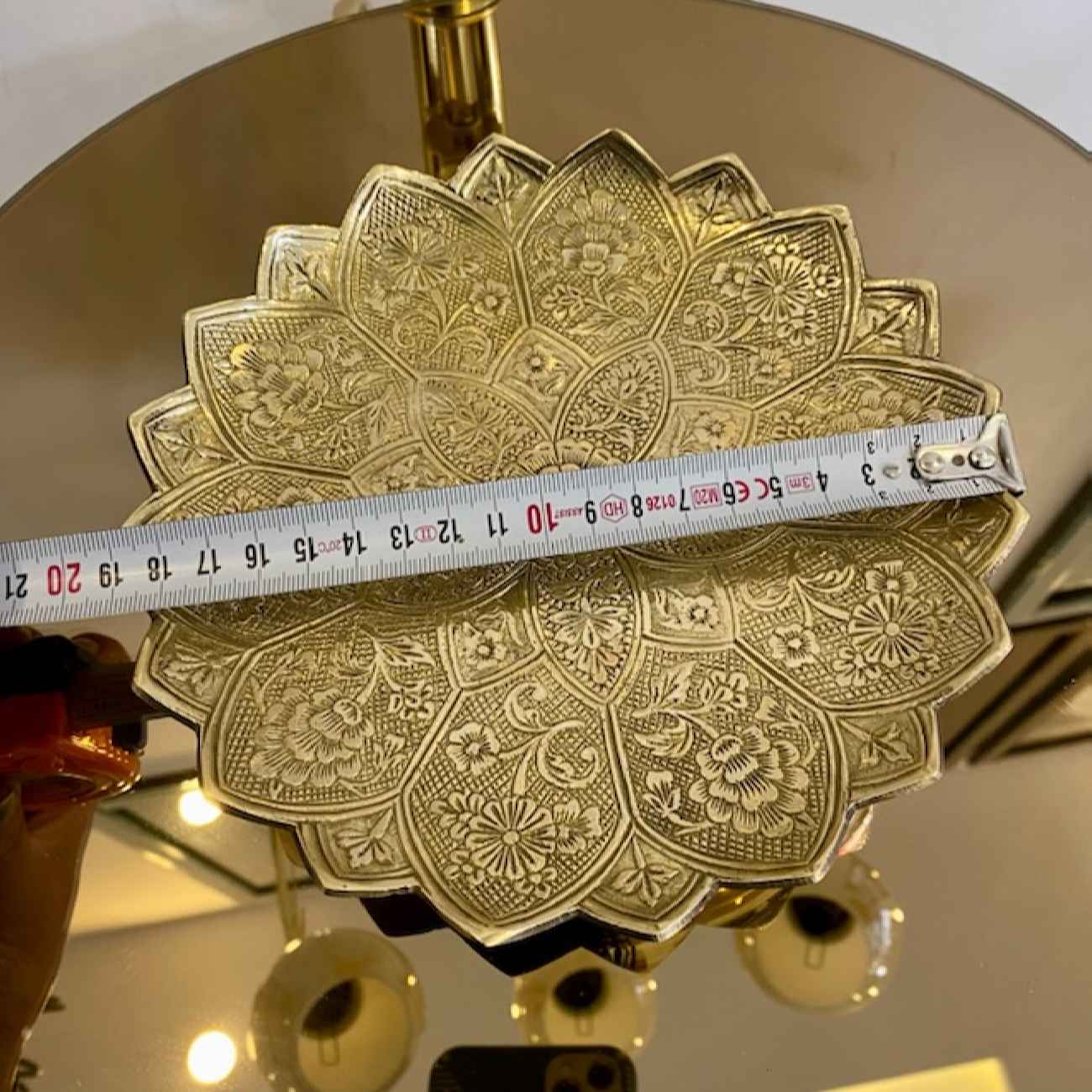 Decorative Brass Wall Plate Hand Engraved Ghalamzani in Floral Design