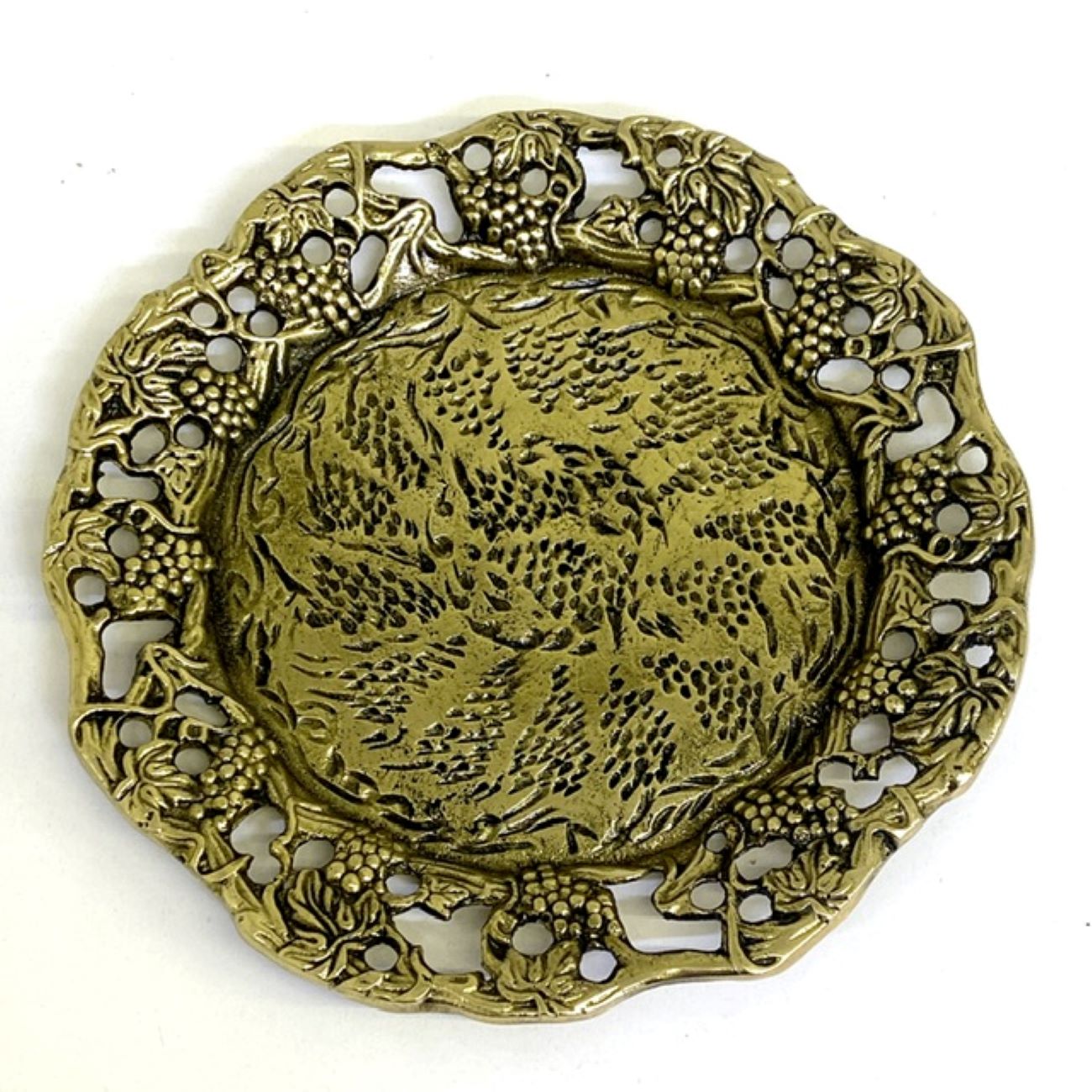 Decorative Brass Plate with Engraved Ghalamzani in Grapes Design
