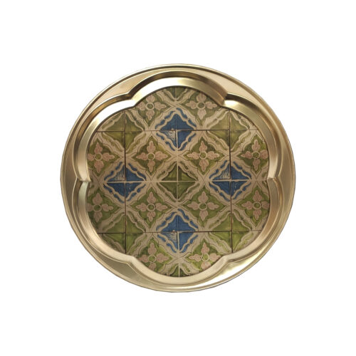 Decorative Brass Tray with Traditional Geometric Design for Dining & Decor