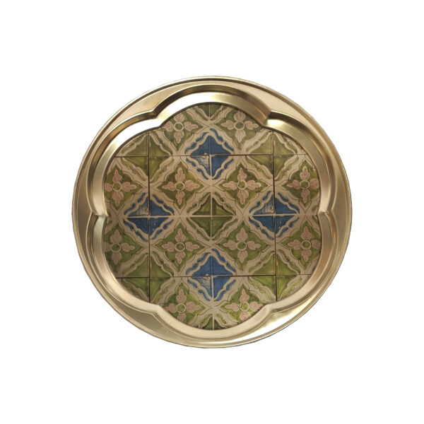 Decorative Brass Tray with Traditional Geometric Design for Dining & Decor