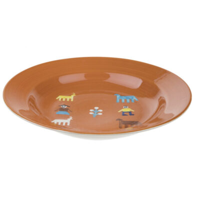 Decorative Ceramic Plate with Persian Gabbeh Design Orange