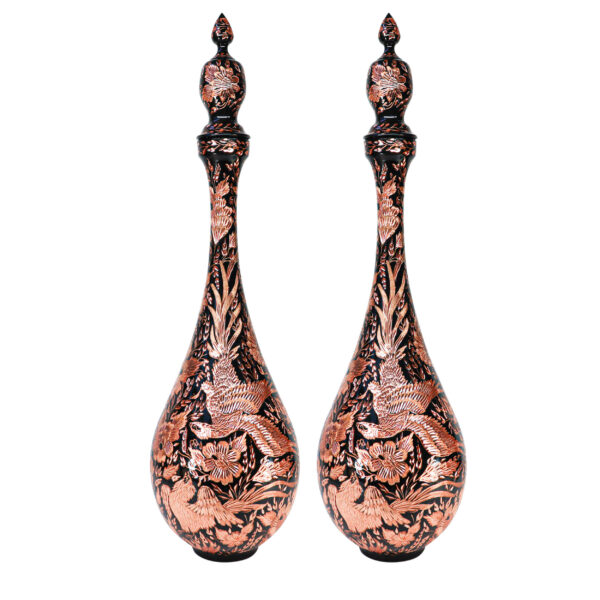 Decorative Copper Bottle Persian Engraved Handcrafted Elegance (x2)