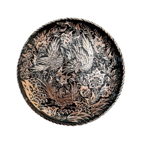 Decorative Copper Wall Plate with Persian Inspired Gol o Morgh Design