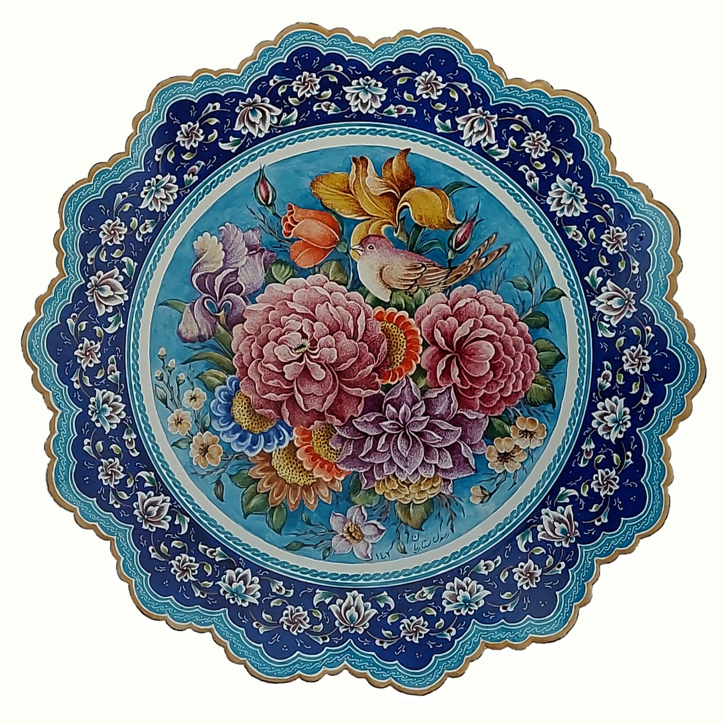 Decorative Copper Plate with Persian Minakari Hand painted Enamelwork