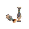 Decorative Persian Engraved Copper Vase Coated with Silver - Set of 2