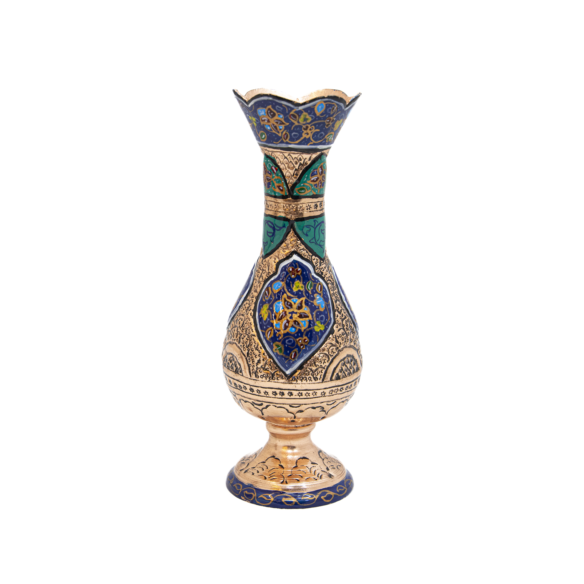 Decorative Persian Engraved Copper Vase Coated with Silver - Set of 2