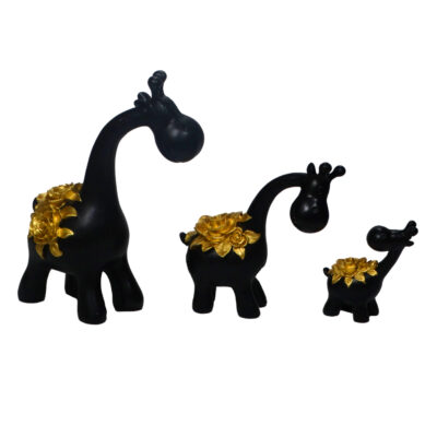 Decorative Giraffe Figurines 3Pcs with Golden Flower Design – Tall Safari Sculptures