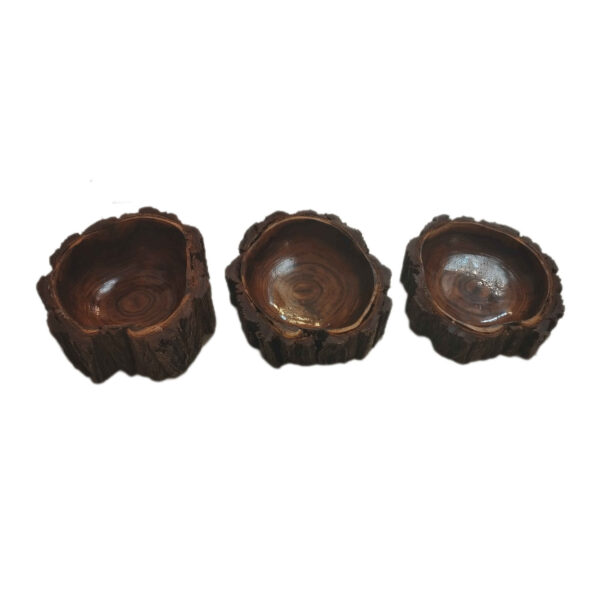 Decorative Log Wooden Bowls Handcrafted from Acacia Wood set of 3