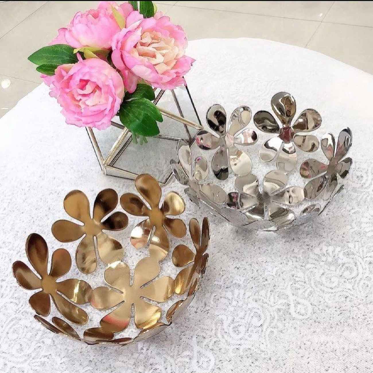 Serving Metal Bowl in Floral Design Model Borna