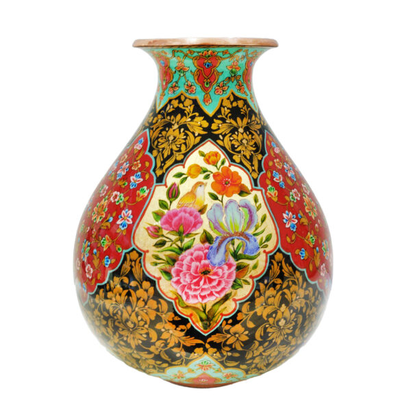 Decorative Persian Copper Vase Artistic Handcrafted Gol o Morgh Design