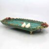 Decorative Polyester Footed Tray with Bird & Flower Design Turquoise