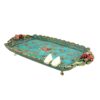 Decorative Polyester Footed Tray with Bird & Flower Design Turquoise
