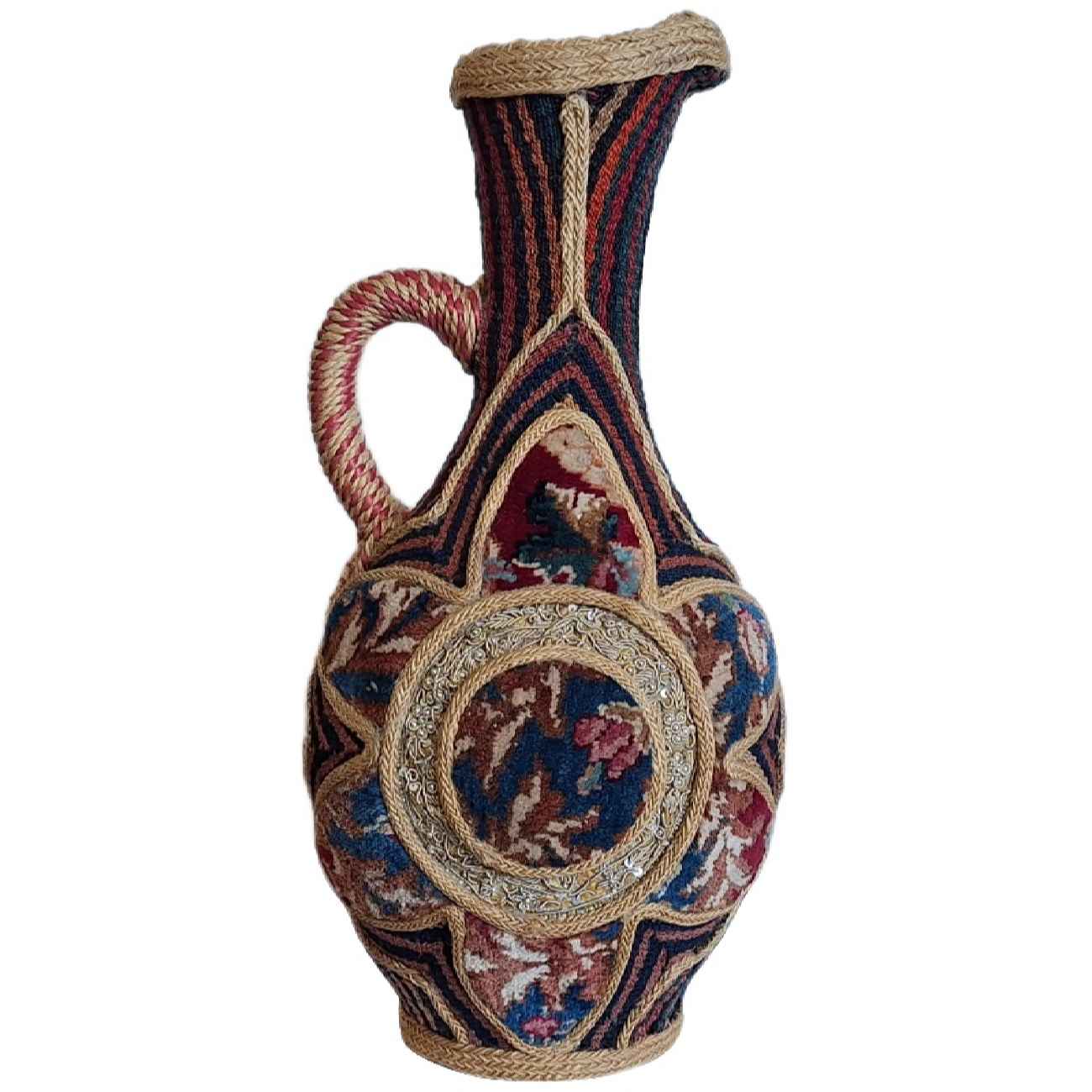 Decorative Pottery Pitcher Adorned with Authentic Persian kilim