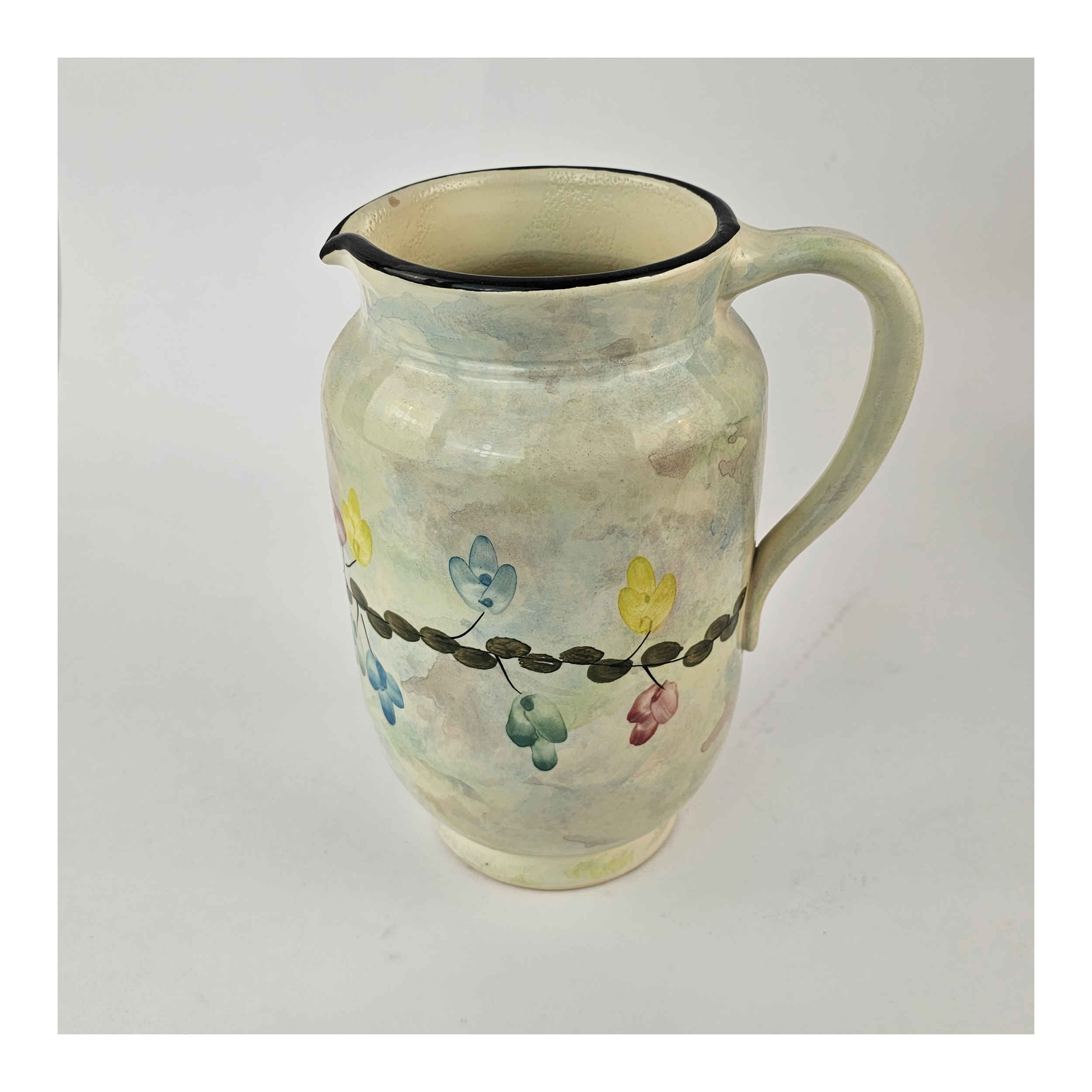 Decorative Pottery Pitcher Handcrafted Artistic Floral Design
