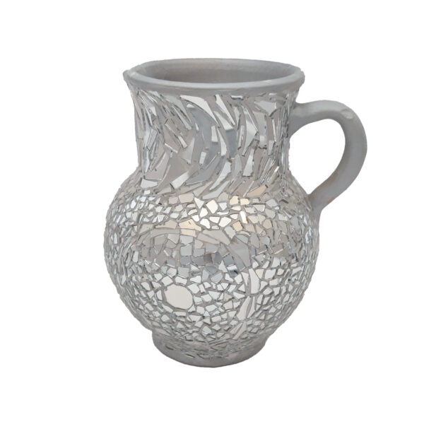 Decorative Pottery Pitcher Handmade with Mirrorwork Design Featuring Lid