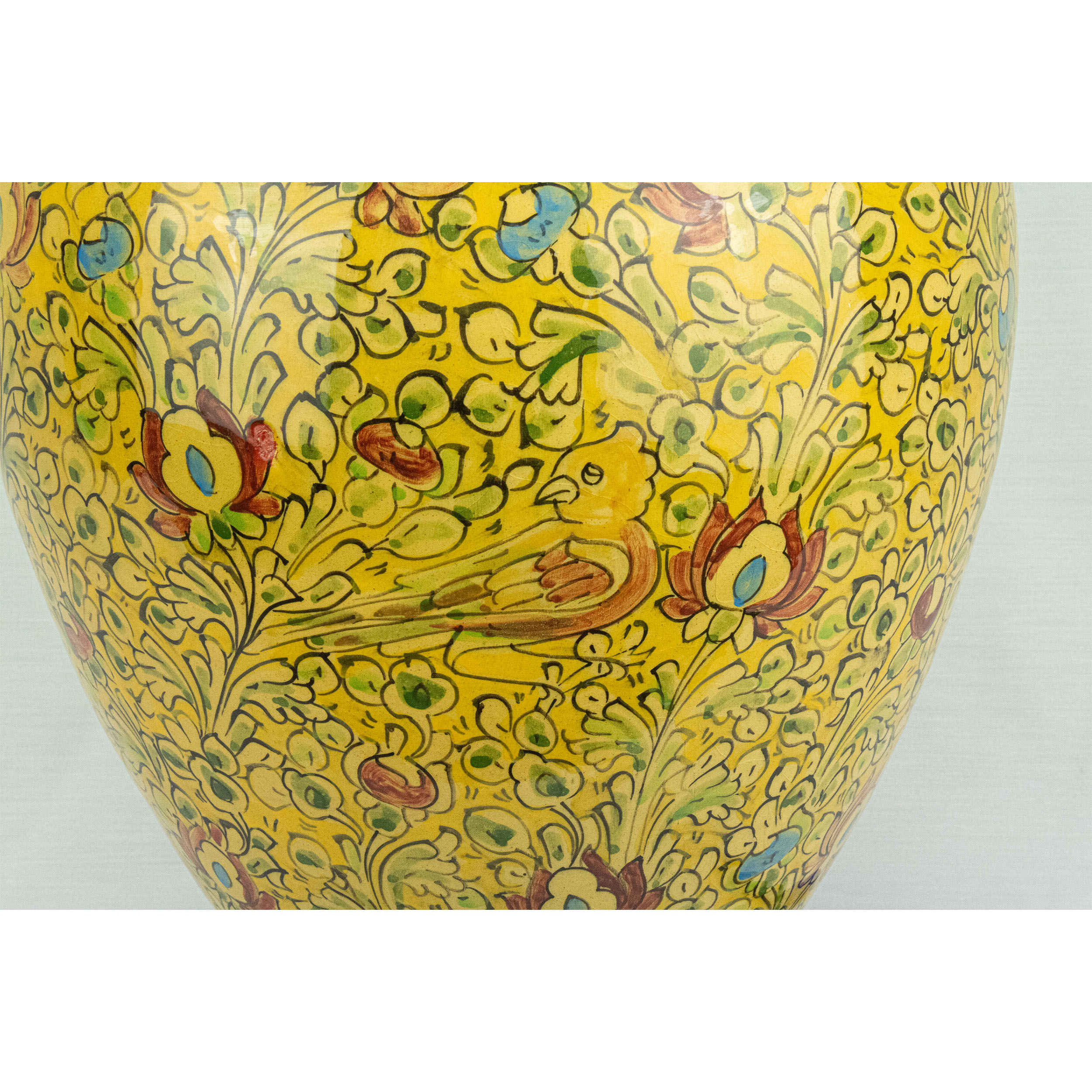 Handcrafted Decorative Persian Pottery Vase Hand-Painted with Gol o Morgh Design