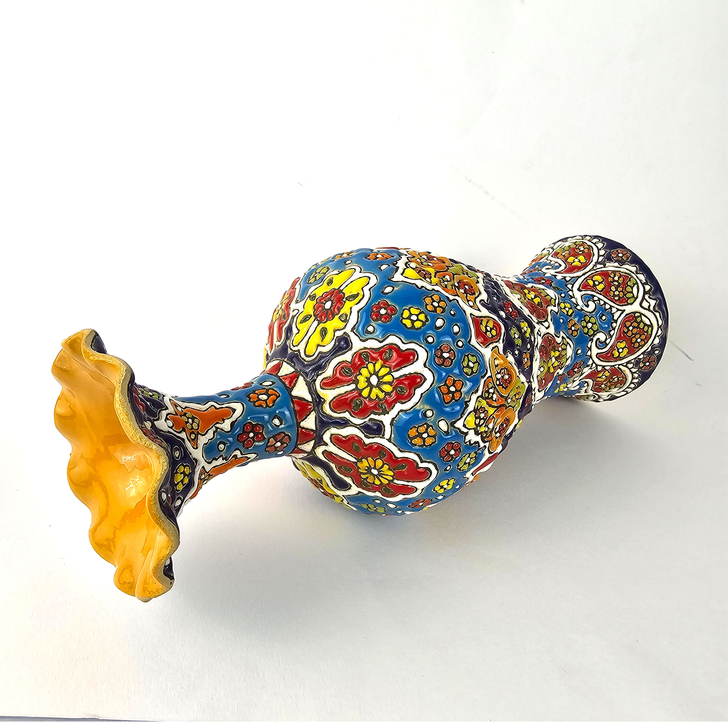 Decorative Pottery Vase with Persian Minakari Enamel Art Hand painted Floral