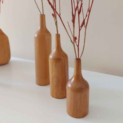 Handcrafted Decorative Single Stem Vase Made from Natural Solid Wood – Set of 3