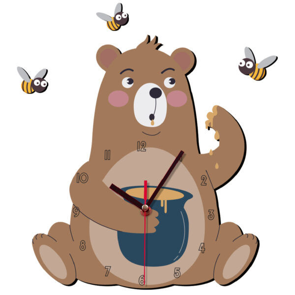 Decorative Wooden Nursery Wall Clock with Adorable Bear Design