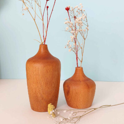 Handcrafted Decorative Wooden Single Stem Vase, Elegance with Rustic Style – Set of 2