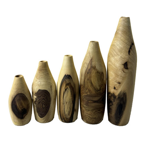 Mini Flower Vase Made from Natural Solid Walnut Wood Decorative in Cream – Set of 5