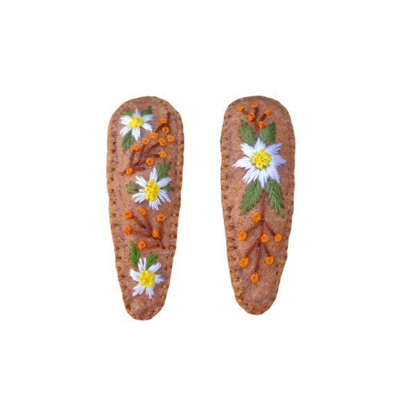 Embroidered Snap Hair Clip Set with Floral Design Handwoven