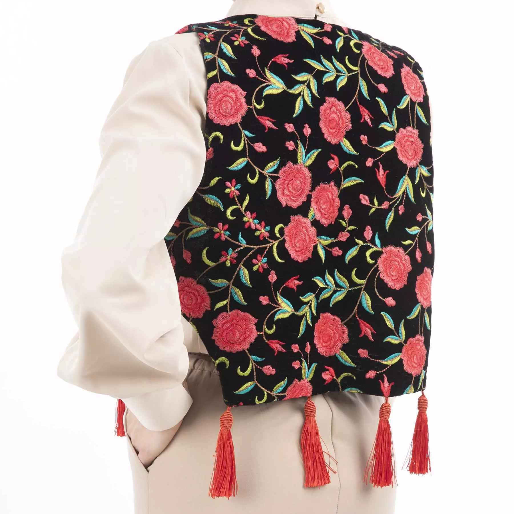 Embroidered Vest for Women with Floral Design