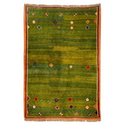 Persian Gabbeh Wool Rug Handwoven in Fars Geometric Green