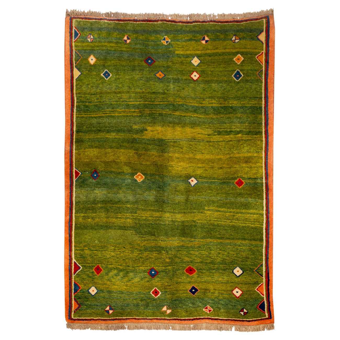 Persian Gabbeh Wool Rug Handwoven in Fars Geometric Green