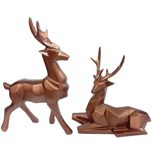 Geometric Deer Cubism Figurine Set of 2 – Artistic Home Pieces