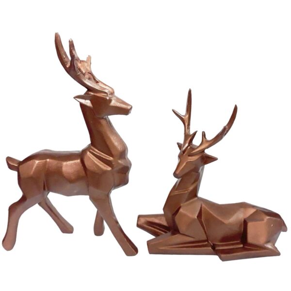 Geometric Deer Cubism Figurine Set of 2 - Artistic Home Pieces