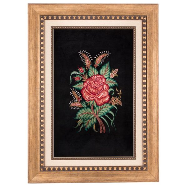 Hand-Knotted Persian Pictorial Rug from Qom Rose Flower