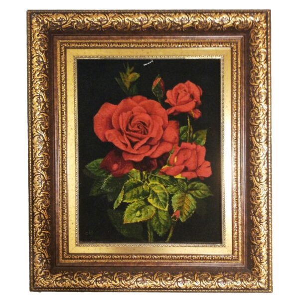 Hand-Knotted Persian Pictorial Rug from Tabriz Rose Flower