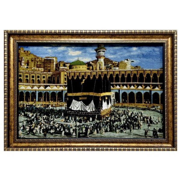 Hand-Knotted Persian Pictorial Rug in Silk from Tabriz Kaaba Sahn