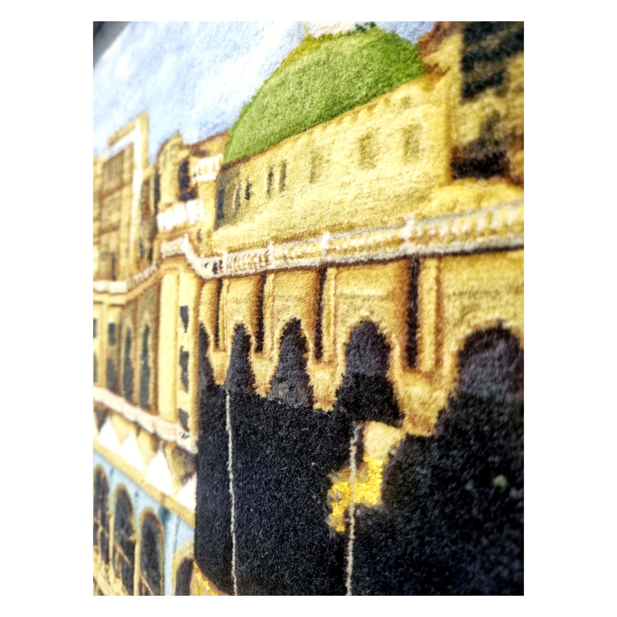 Hand-Knotted Persian Pictorial Rug in Silk from Tabriz Kaaba Sahn