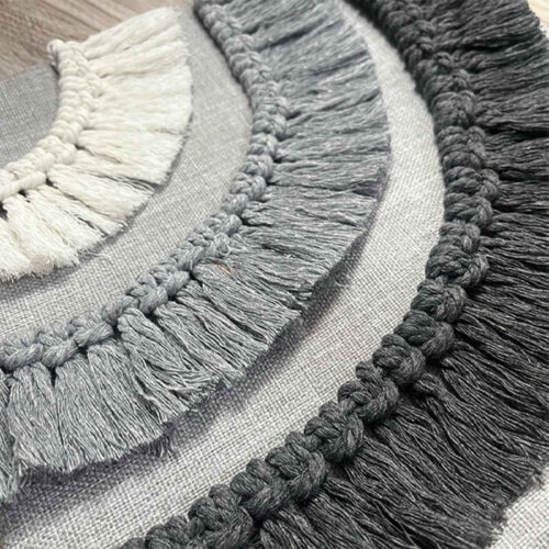 Boho Style Cushion Cover – Hemp with Macrame Design in Gray (x2)