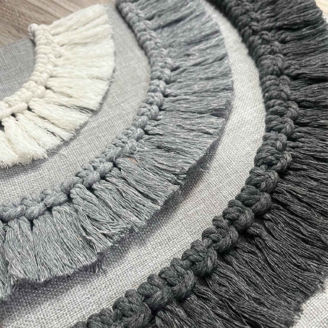 Boho Style Cushion Cover – Hemp with Macrame Design in Gray (x2)