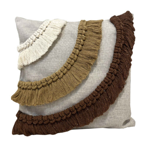 Boho Style Cushion Cover – Hemp with Macrame Design in Gray (x2)