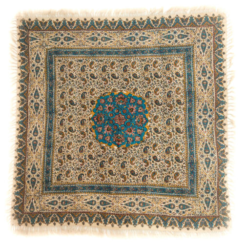 Iranian Tablecloth Block Printed Kalamkari in Isfahan Paisley 4-Seat
